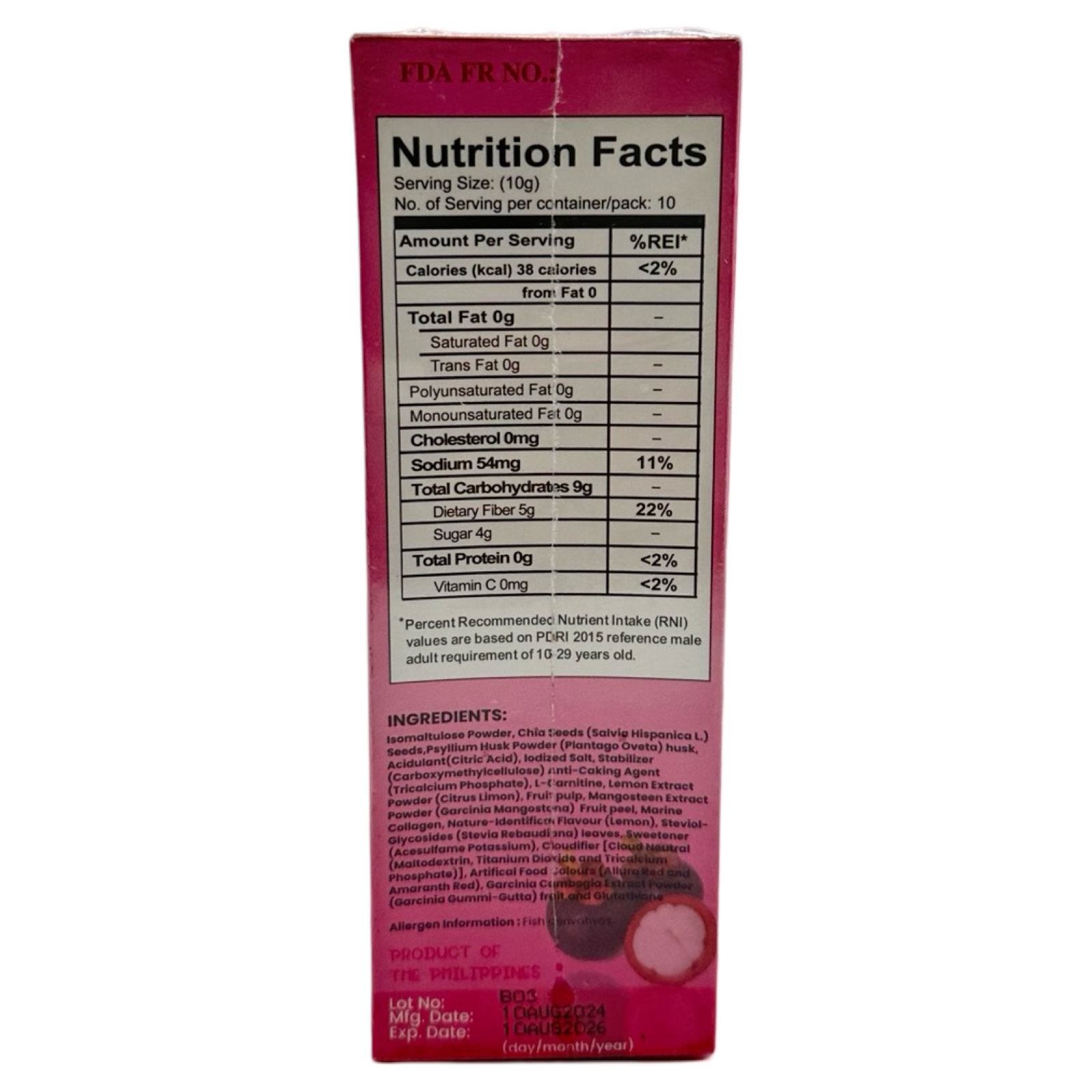 Special Offer! Lorenzana Mangosteen Detox Powdered Juice Drink Mix - 10 Sachets, 10g Each (100g Total)
