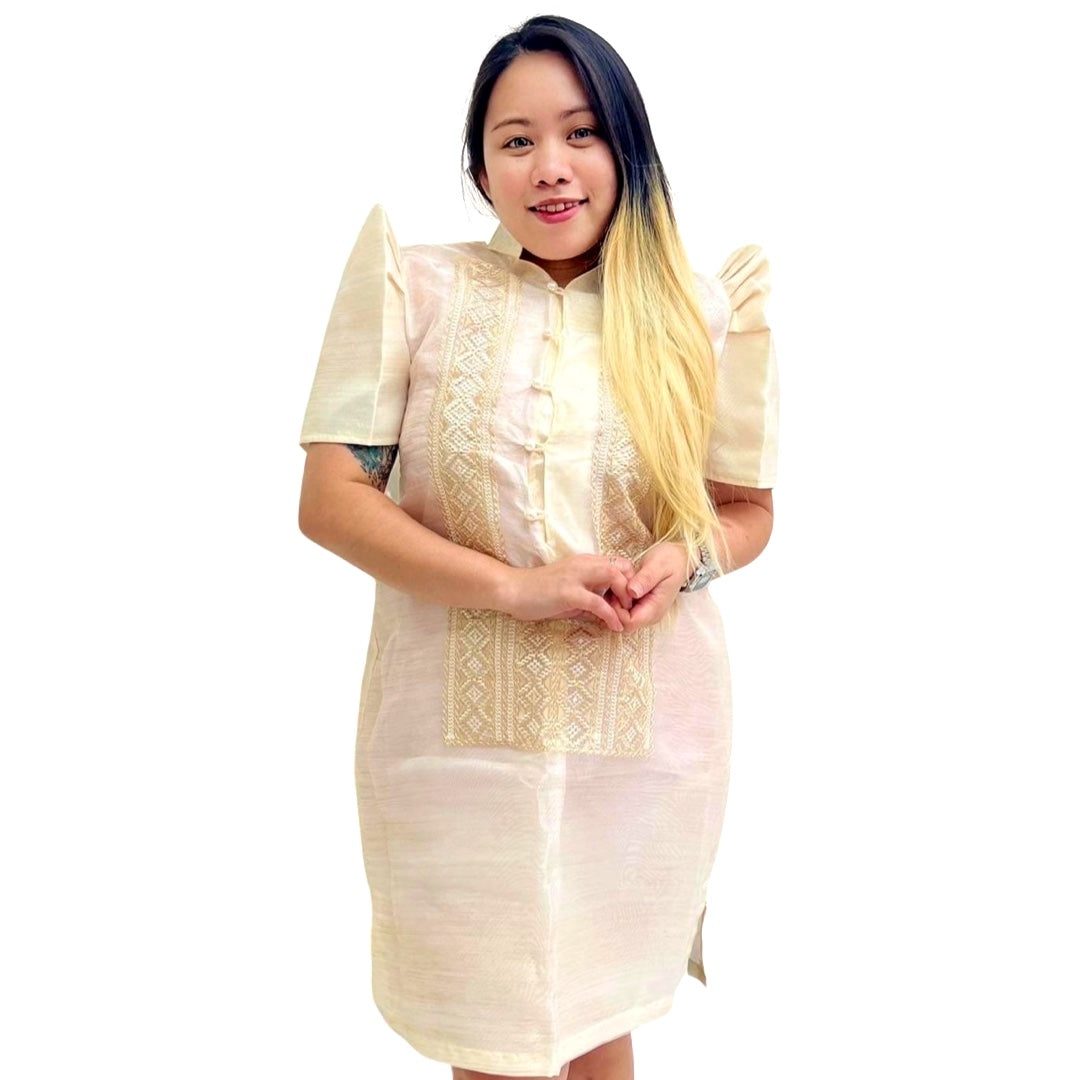 Special Double - Lined Baro't Saya Filipiniana with Brown Bayong Piping Design