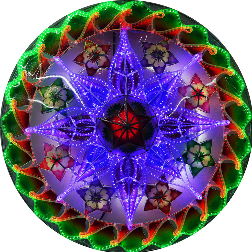 24-Inch Filipino Handmade Christmas Capiz Parol Star Lantern - Green, Blue, Red (110V, 2KG)