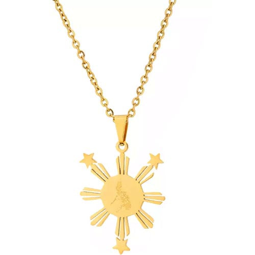 Hot Sale! Philippine Sun Star Map Stainless Steel Gold Plated Pendant Necklace Jewelry - 6G