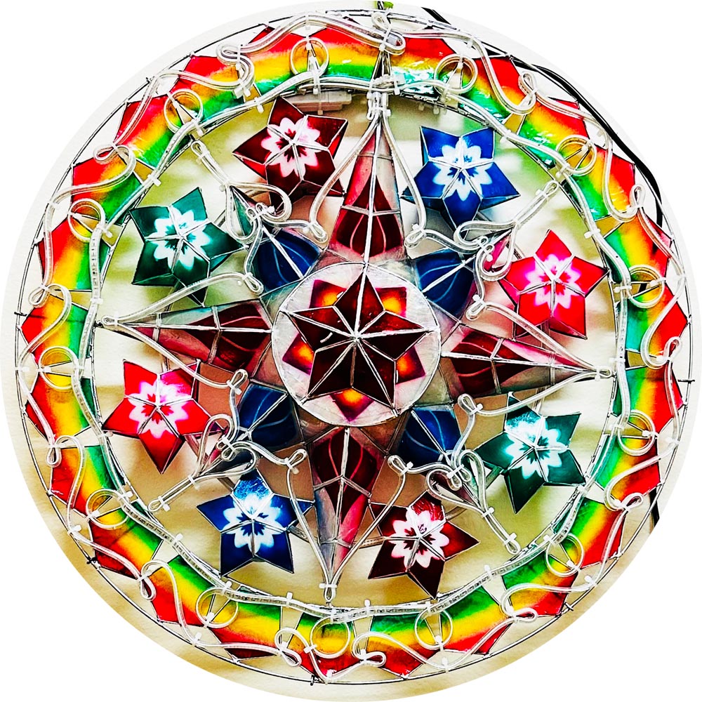 Hot Sale! Philippines Handmade Christmas Capiz Parol Star Lantern with Red/Blue/White LED Show - 24 Inches, 2 KG, 110 V