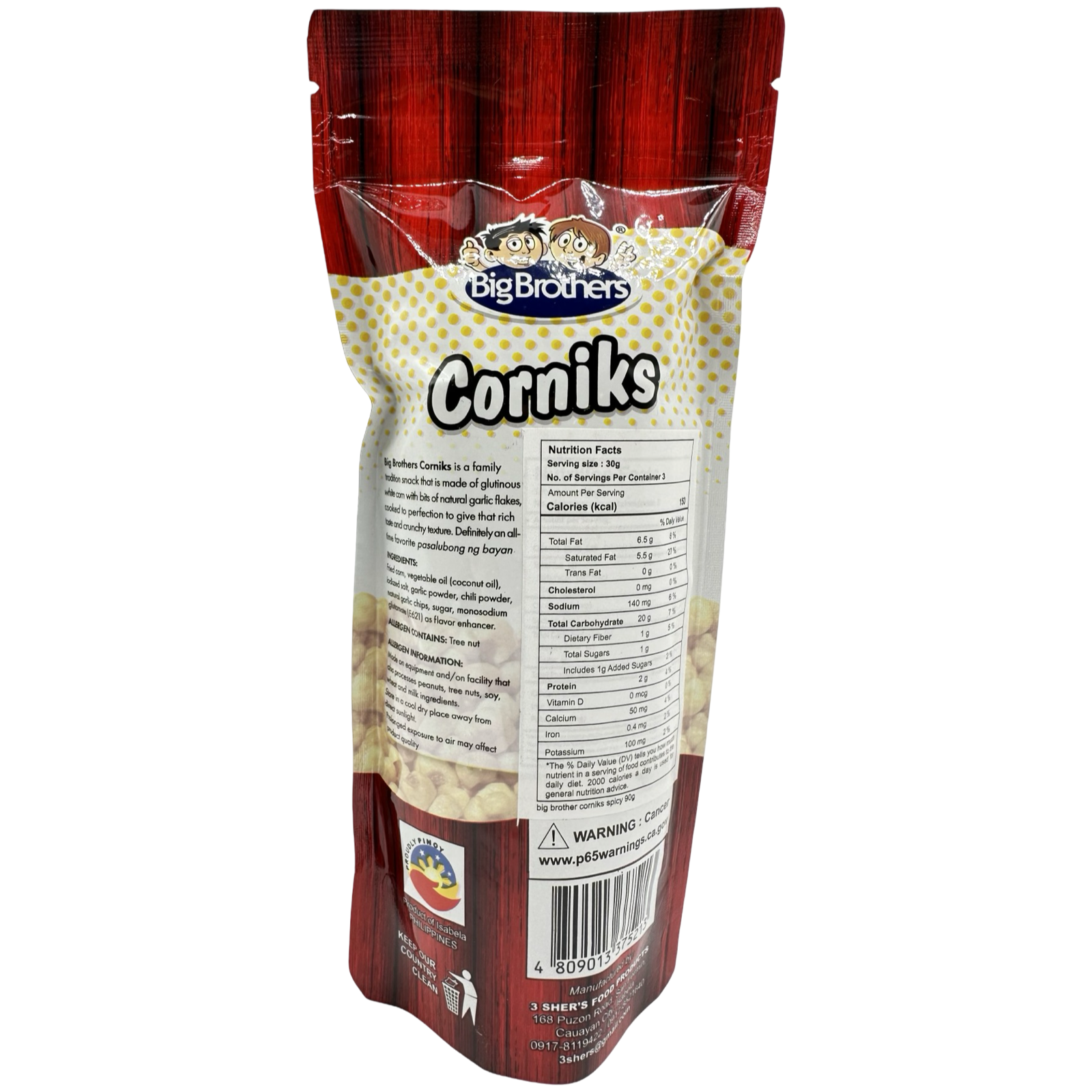 Big Brothers Corniks: 90G Pack of Crunchy Real White Corn Snacks with Spicy Garlic Flavor