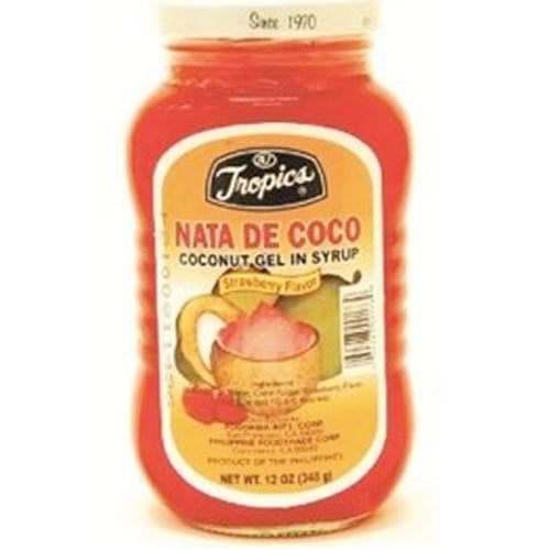 12 OZ Tropics Strawberry Flavored Coconut Gel in Syrup - Ideal Filipino Dessert Ingredient