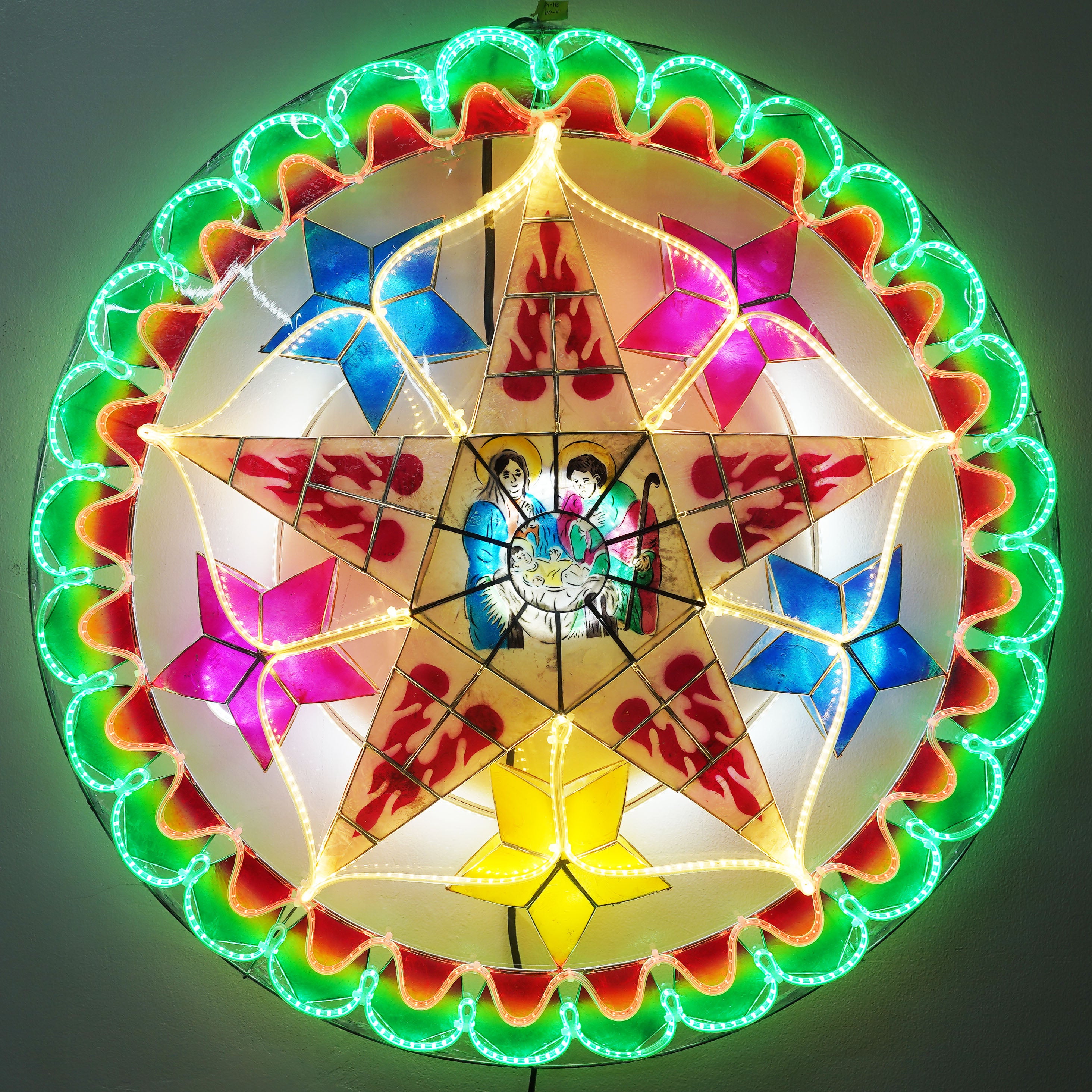 Hot Sale! Philippines Handmade Christmas Capiz Parol Lantern Star with Nativity Scene, 30 Inches, 4 KG, 110V