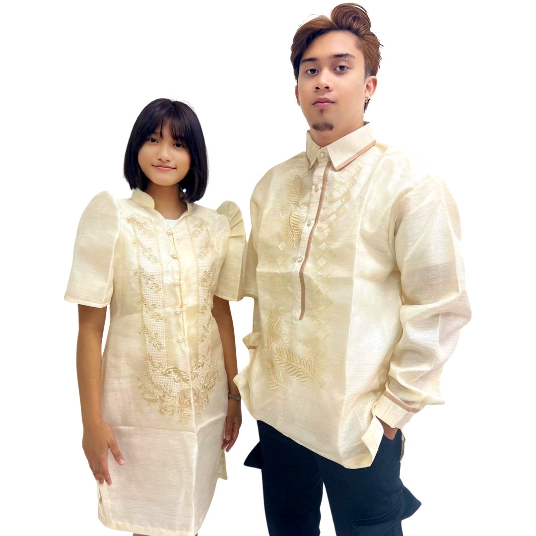 Exclusive Barong Tagalog with Double Lining, Piping and Brown Leaves Bayong Design - Special Offer