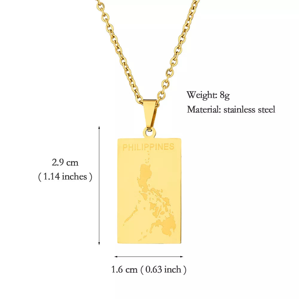 8G Gold Plated Stainless Steel Philippine Map Pendant Necklace Jewelry