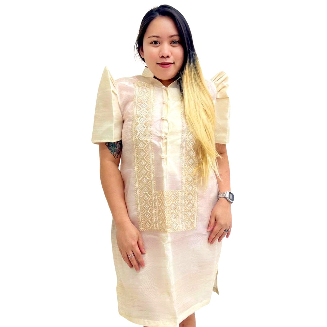 Special Double - Lined Baro't Saya Filipiniana with Brown Bayong Piping Design