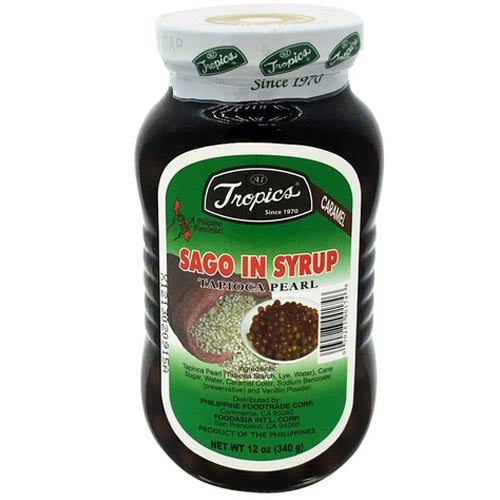 12 OZ Tropics Ready-to-Use Caramel Tapioca Pearl Sago in Syrup - Ideal for Sago Recipes