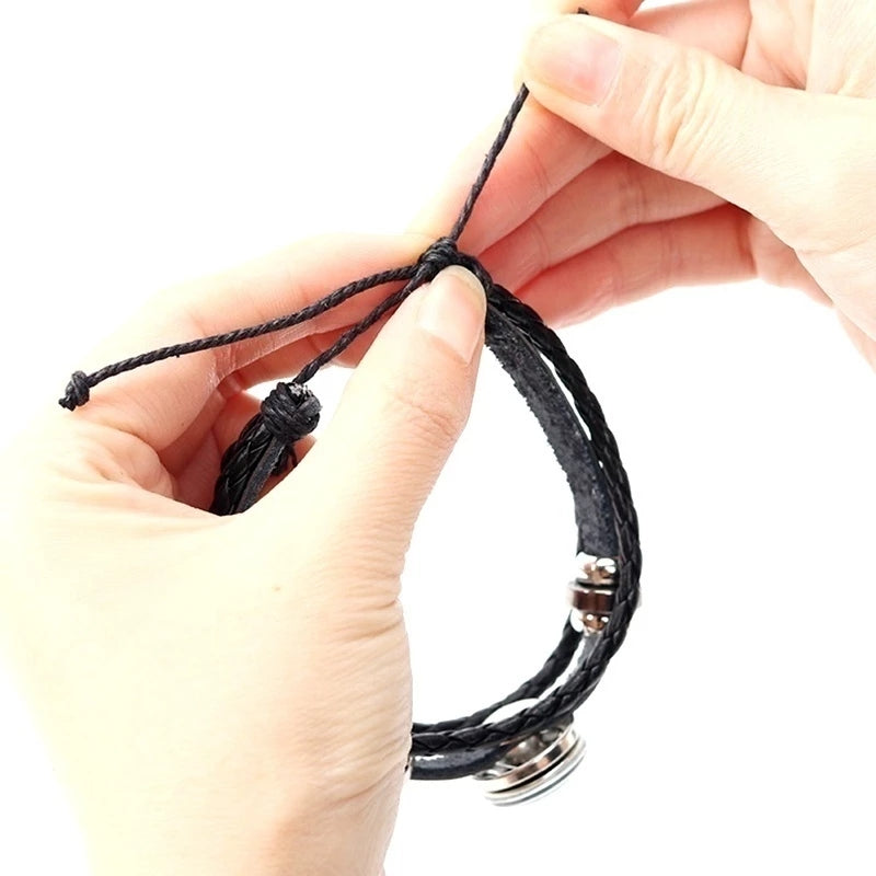 Hot! Unisex Philippine Flag Snap - Button Elastic Black Leather Men's Bracelet