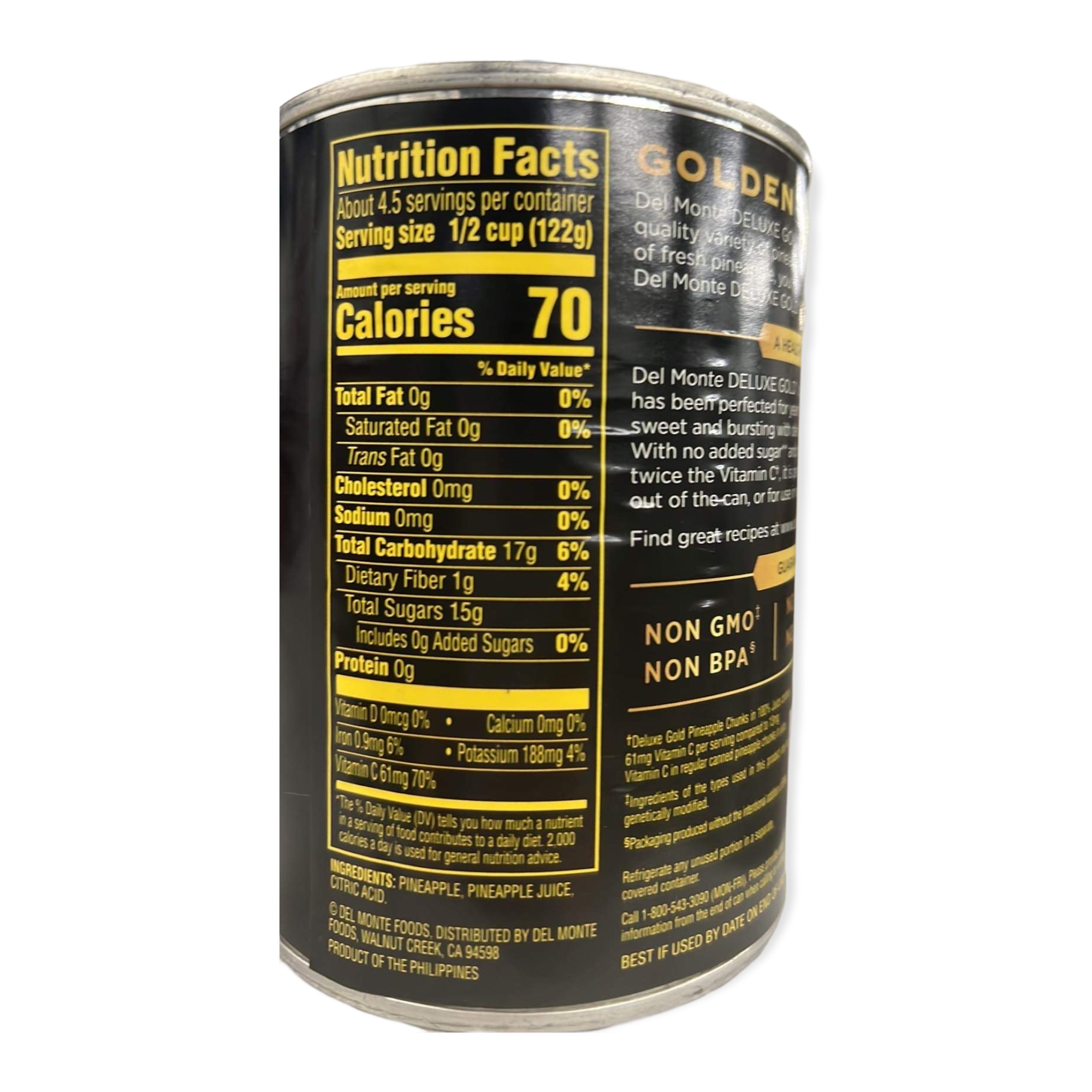 Del Monte Premium - 20 OZ Deluxe Gold Pineapple Chunks in Pure Pineapple Juice