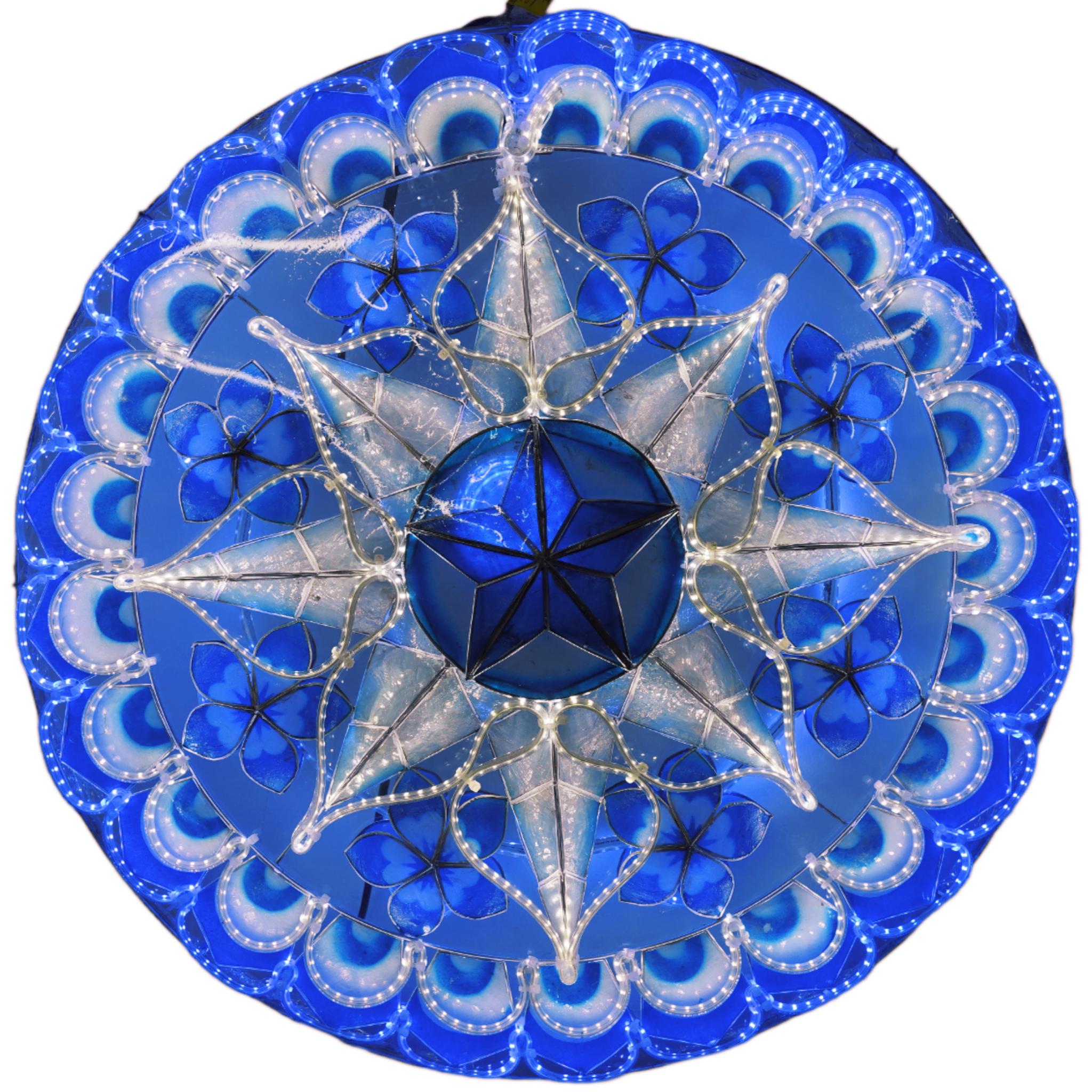 24-Inch Blue/White Filipino Handmade Capiz Parol Lantern Star (Tala) 2KG 110V (ACTALA19)