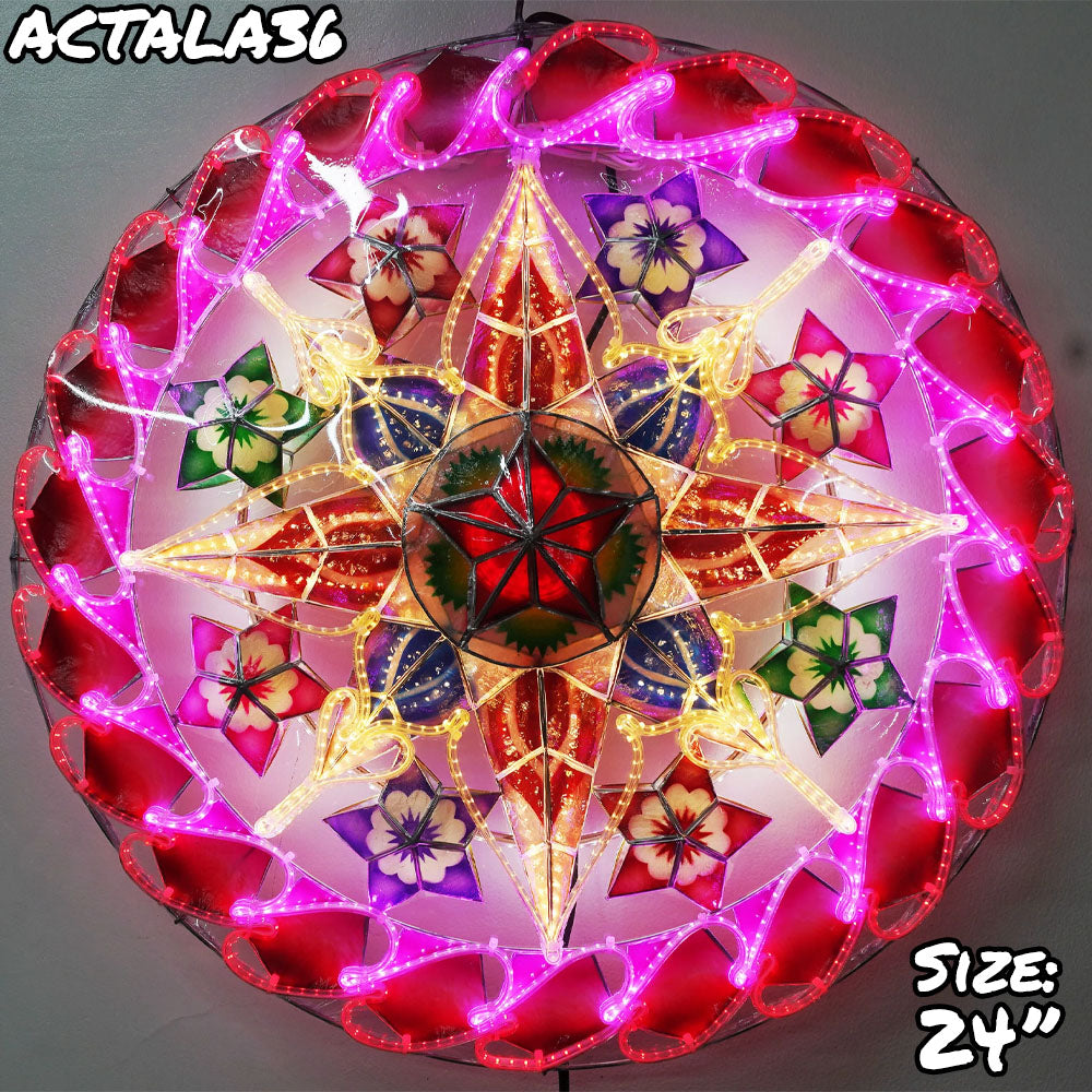 Philippines Handmade Capiz Shell Christmas Star Parol Lantern - White/Red/Purple, 24 Inches, 2 KG, 110 V