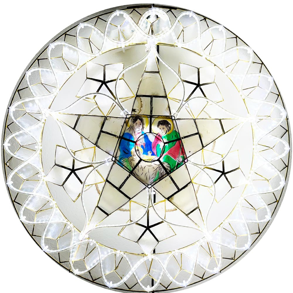 Hot! Philippines Handmade All - White LED Capiz Parol Lantern Star (Tala) Nativity Scene, 24 Inches, 2 KG, 110V (CY14)