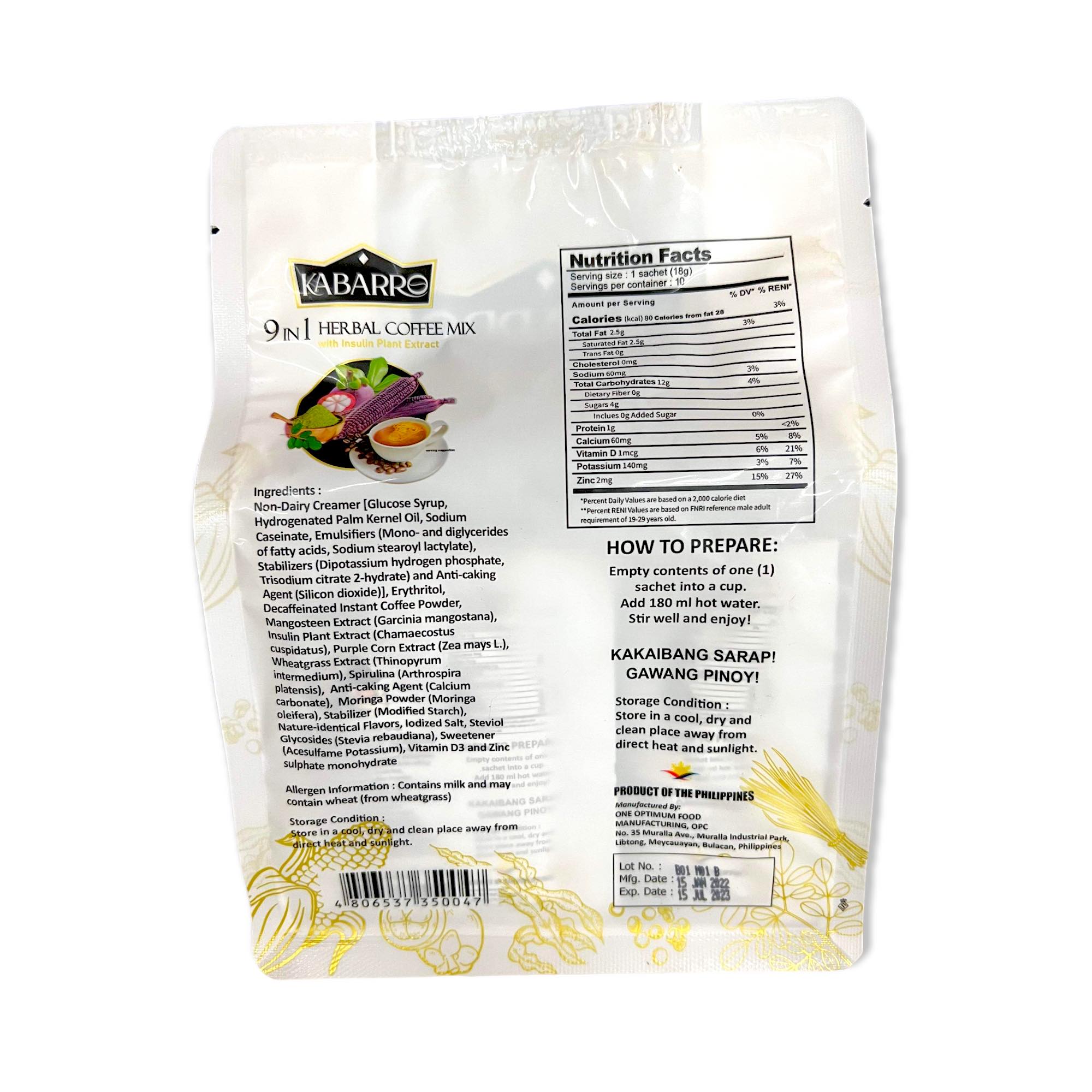 Hot Deal! Kabarro 9-in-1 Herbal Coffee Mix, 10 Sachets (180 G)