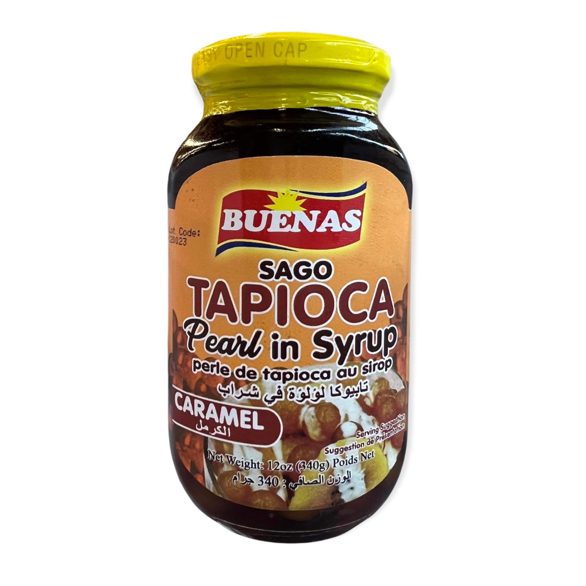 Hot Sale! Buenas Caramel - Flavored Sago Tapioca Pearl in Syrup, 340 G