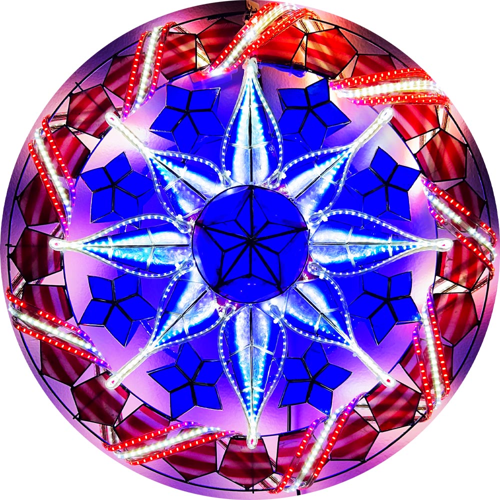 Philippines Christmas Capiz Parol Lantern Star - Red/White/Blue LED Show, 24 Inches, 2 KG, 110V (USA2)