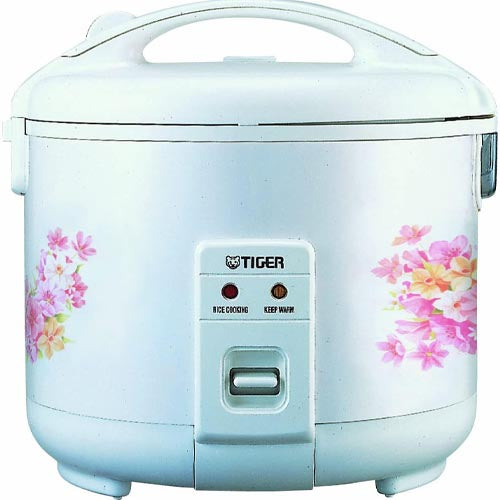Get This Made-in-Japan Tiger 10-Cup Uncooked Rice Cooker and Warmer in Floral White