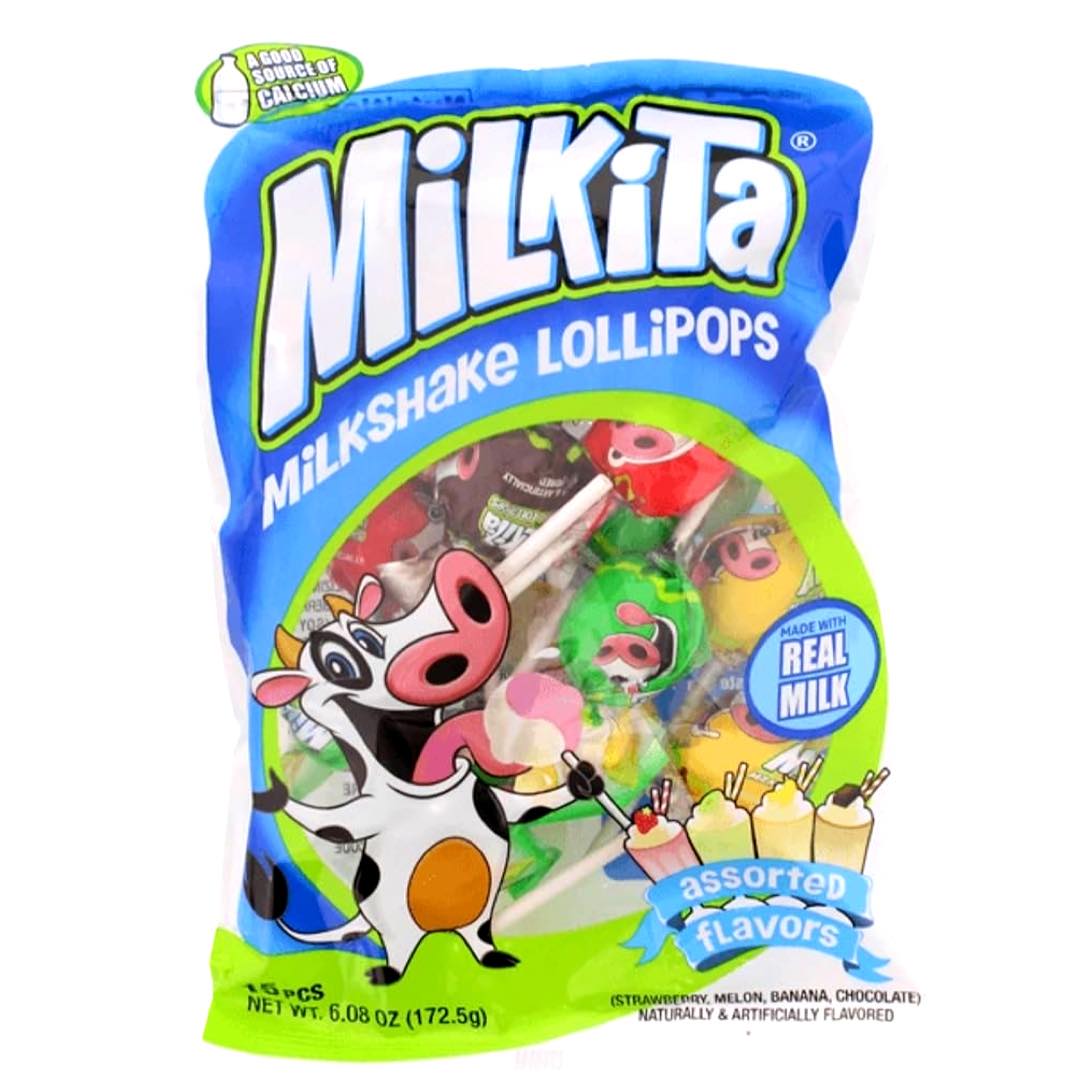 Milkita Assorted Flavors Milkshake Lollipops - 15 Pieces, 172.5 G