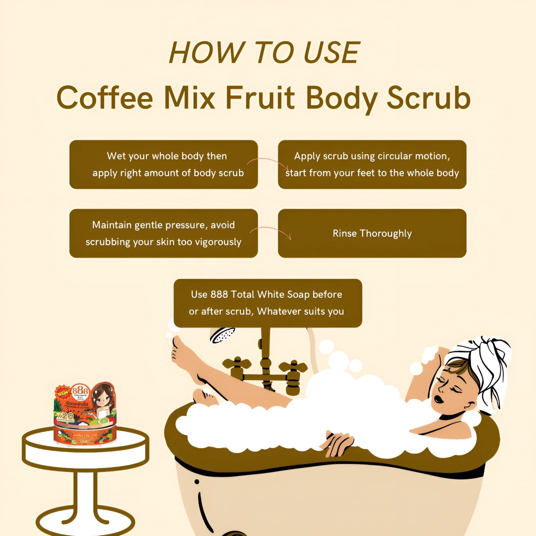 888 Total White Coffee & Fruit Body Scrub - 250g (Great Deal!)