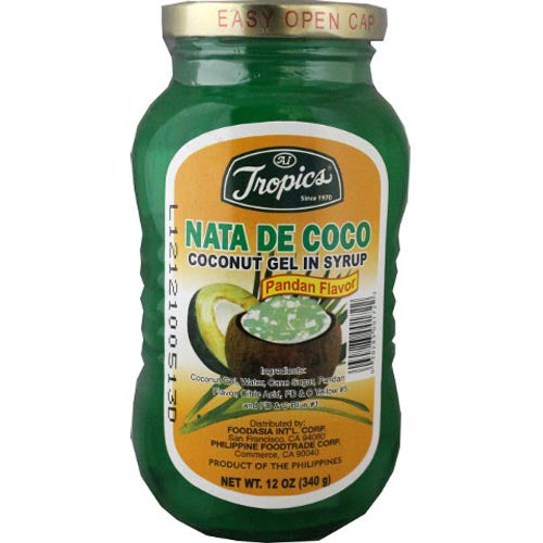 Tropics Pandan Flavor Nata De Coco - 12 OZ Coconut Gel in Syrup, Delicious Filipino Dessert