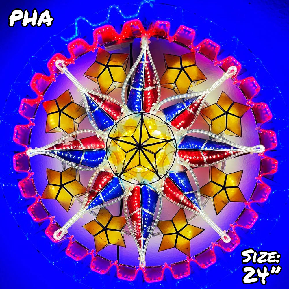 24-Inch Filipino Christmas Capiz Parol Star Lantern with Multi-Color LED Show (PHA)
