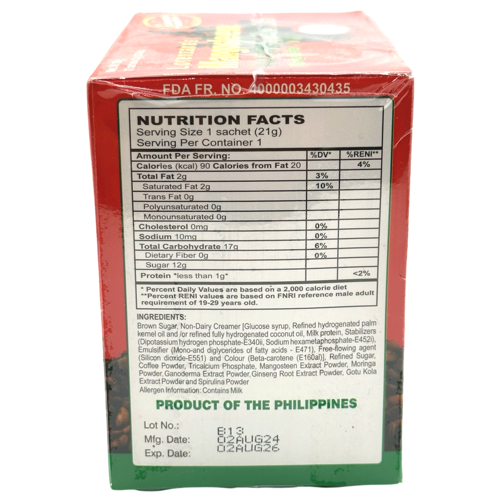 Lorenzana Mangosteen Malunggay Coffee Mix - 12 Sachets (210 G) - Try Now!