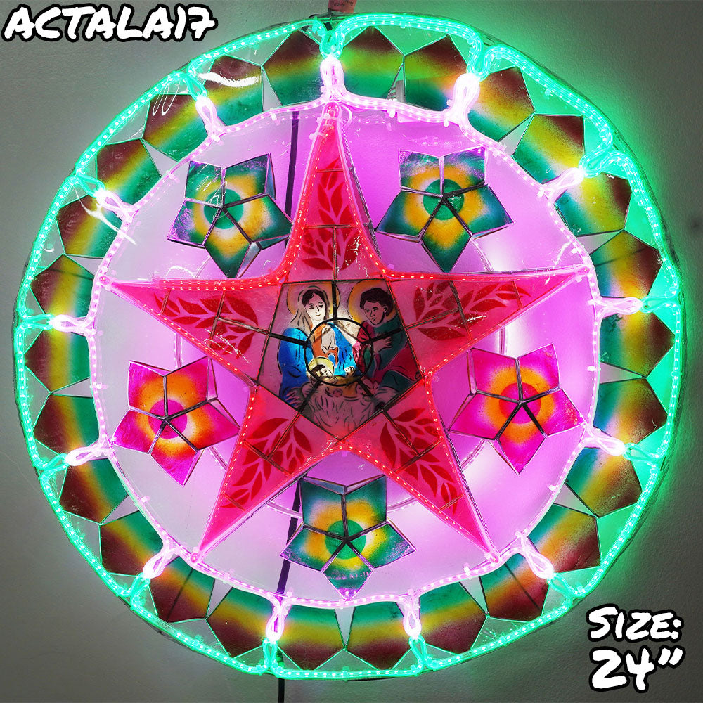 Hot Sale! Philippines Handmade Capiz Christmas Parol Lantern Star (Tala) with Nativity Scene - Green/Red/Purple, 24 Inches, 2 KG, 110V