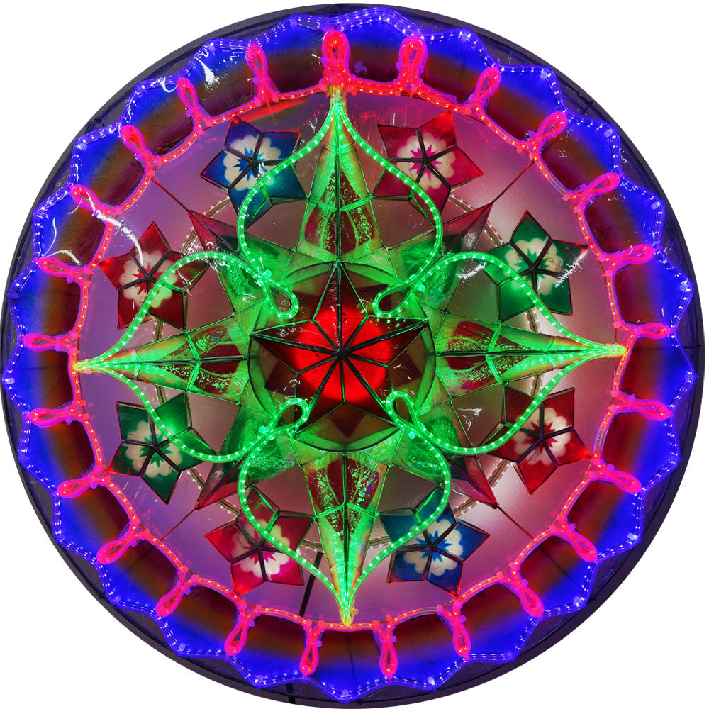 Handmade Philippines Christmas Capiz Parol Star Lantern in Green, Blue, Red - 24 Inches, 2 KG, 110V