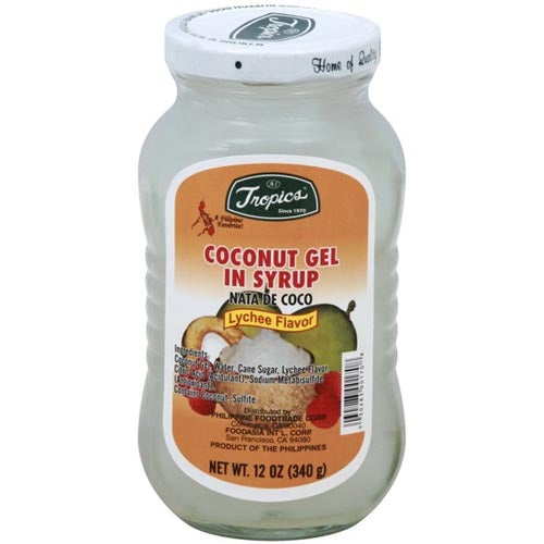 Tropics Lychee Flavor Nata De Coco Coconut Gel in Syrup - 12 OZ, Delicious Filipino Dessert