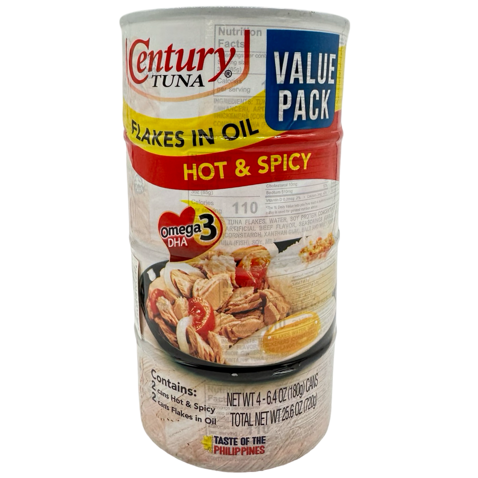 Century Tuna Value Pack - 2 Cans of Oil - Packed Flakes & 2 Spicy Cans, 720 G