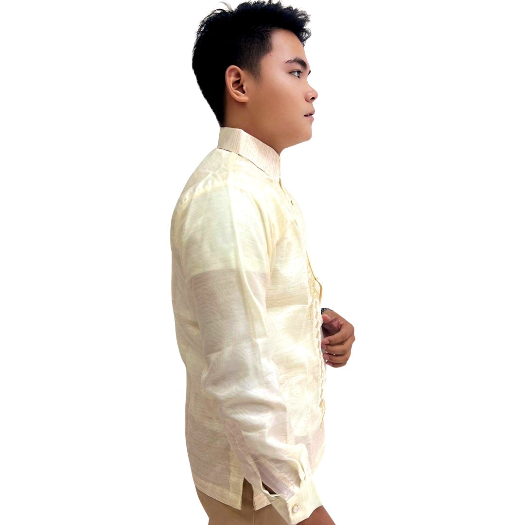 Special Offer: Double - Lined Barong Tagalog with Piping in Brown Lagundi Pattern