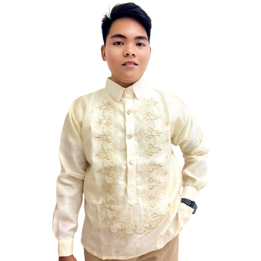 Special Offer: Double - Lined Barong Tagalog with Piping in Brown Lagundi Pattern