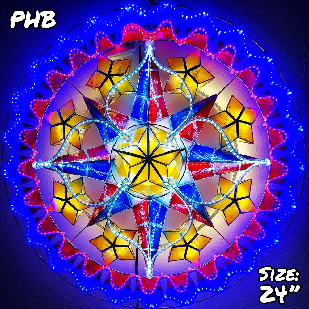 Hot Deal! Philippines Christmas Capiz Parol Lantern Star - Yellow/Red/White/Blue LED Show, 24 Inches, 2 KG, 110 V