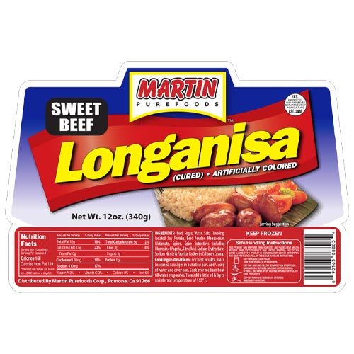 Martin Purefoods Sweet Beef Longanisa - 12 OZ Pack, Perfect for Filipino Breakfast