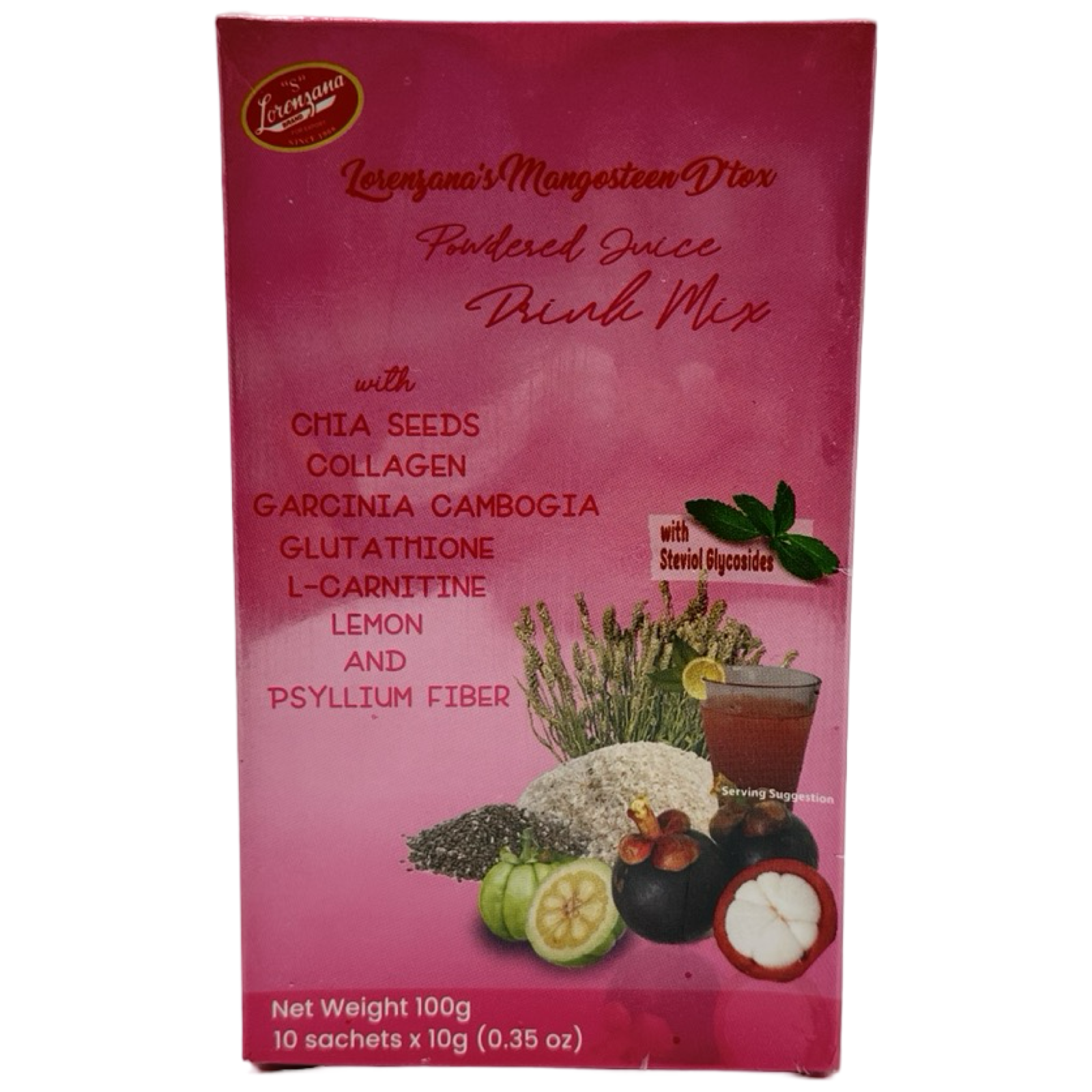 Special Offer! Lorenzana Mangosteen Detox Powdered Juice Drink Mix - 10 Sachets, 10g Each (100g Total)