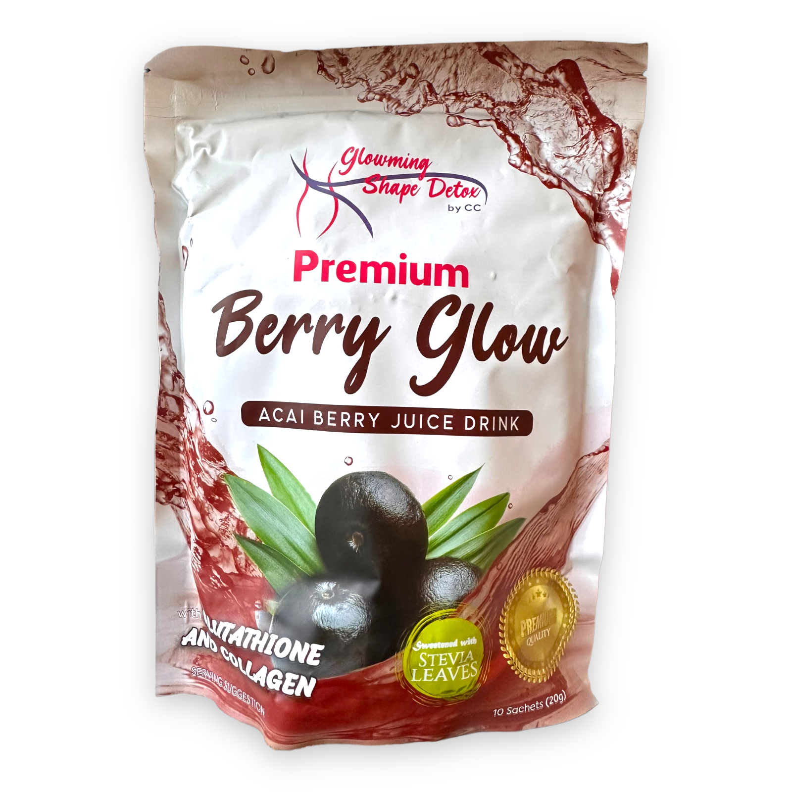 CC's Glowming Açaí Berry Juice Detox Drink - 10 Pack of 20g (Premium Berry Glow)