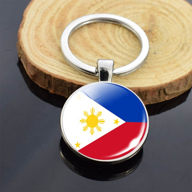 Premium 10X10X5 cm Circle Metal Alloy Philippines Flag Keychain