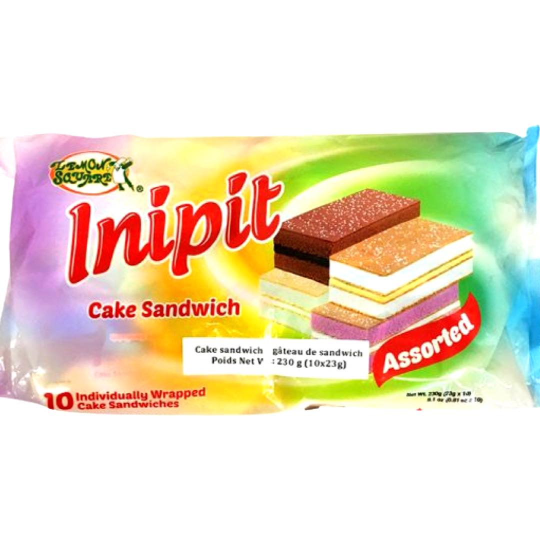 10-Pack Assorted Lemon Square Inipit Cake Sandwiches - Leche Flan, Chocolate, UBE Keso, Buko Pandan - 230 G