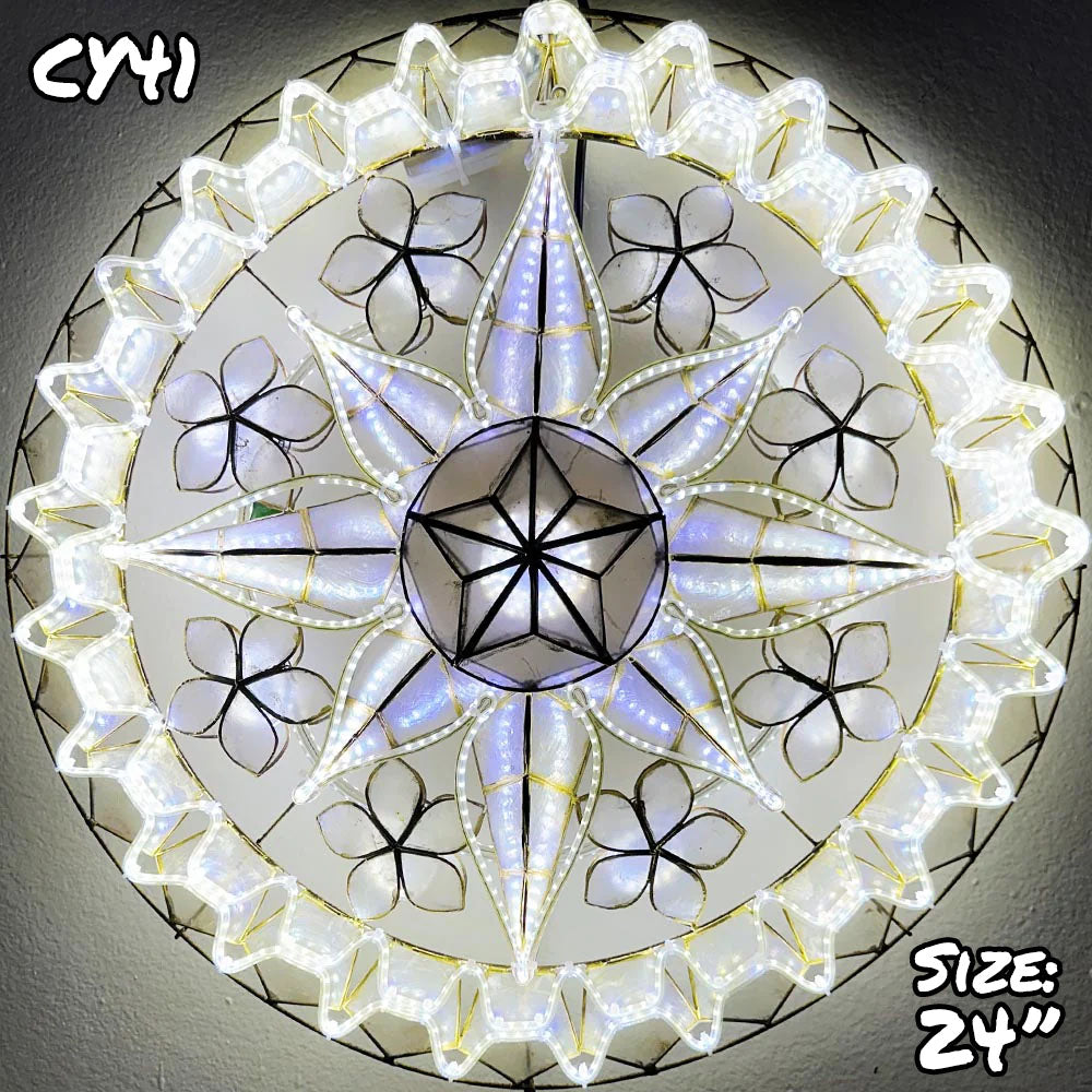 24-Inch White LED Philippines Handmade Capiz Parol Star Christmas Lantern (Tala) 2KG 110V (CY41)