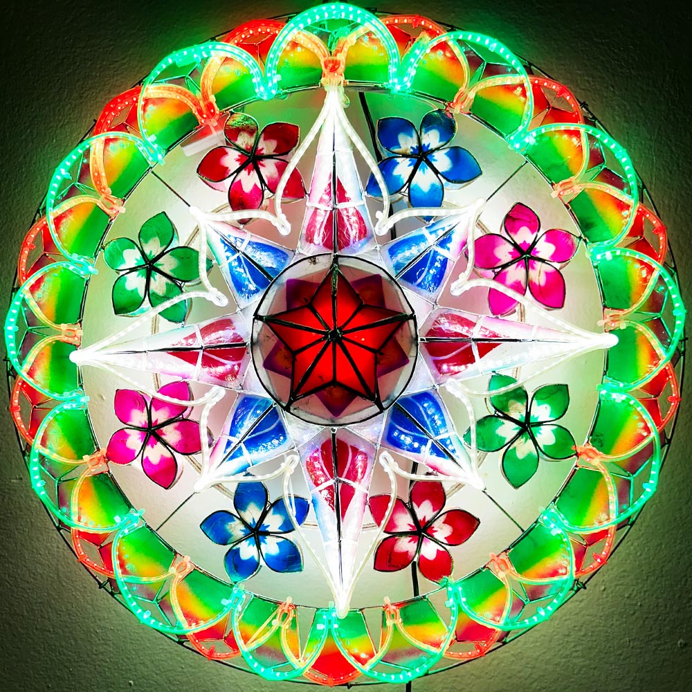 Hot! Philippines Handmade Capiz Parol Lantern Star (Tala) - Red/Green/White LED Show, 24 Inches, 2 KG, 110V (LB40)