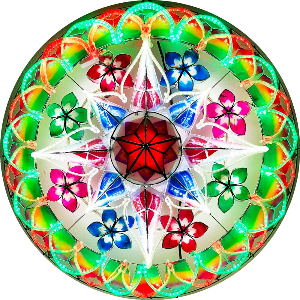 Hot! Philippines Handmade Capiz Parol Lantern Star (Tala) - Red/Green/White LED Show, 24 Inches, 2 KG, 110V (LB40)