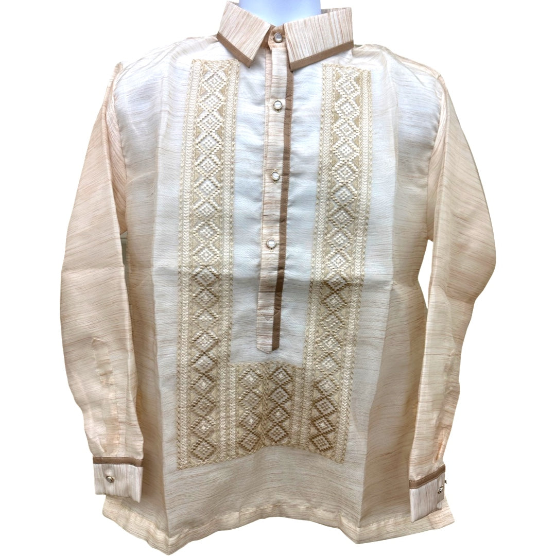Exclusive Double - Lined Barong Tagalog with Piping and Brown Bayong Design