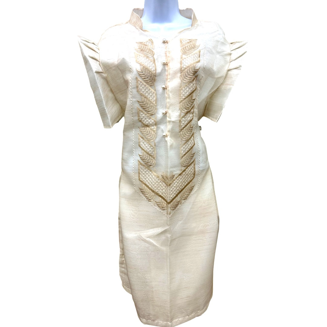 Special Double - Lined Baro't Saya Filipiniana with Piping Brown Leaf Design