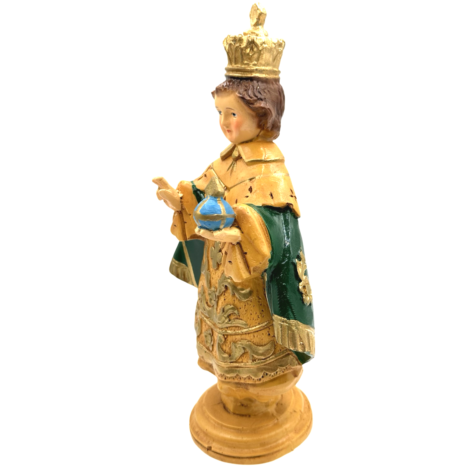 12.5x7 inches Handmade Green Sto. Niño Praga 8 Religious Statue Figurine - Philippine Handicrafts Sale