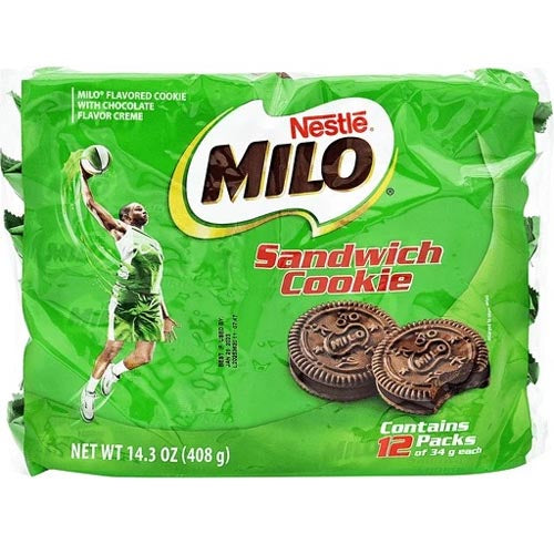 Nestle Milo Chocolate Flavor Cream Filled Sandwich Cookies - 12 Pack (408 G)